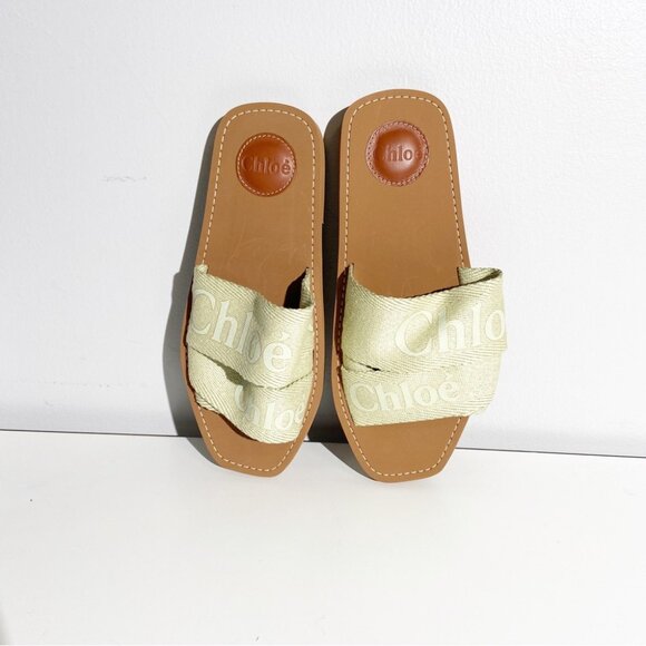 New CHLOÉ Woody Flat Mule In Hazy Green - Picture 2 of 12
